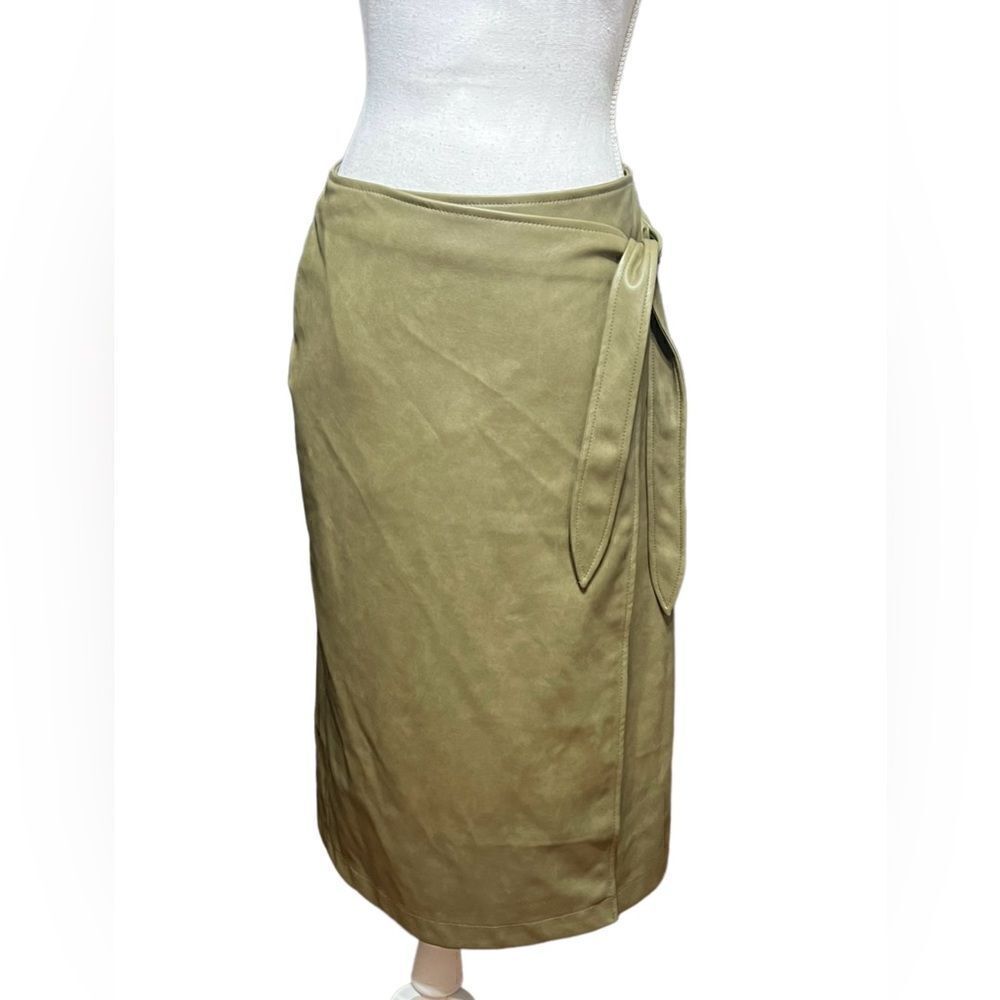 7 For All Mankind | sage green Vegan Leather Wrap Midi Skirt Size Medium